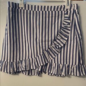 Large Striped Ruffle Mini Skirt Blue and White 100% Cotton Nautical Coastal Ease